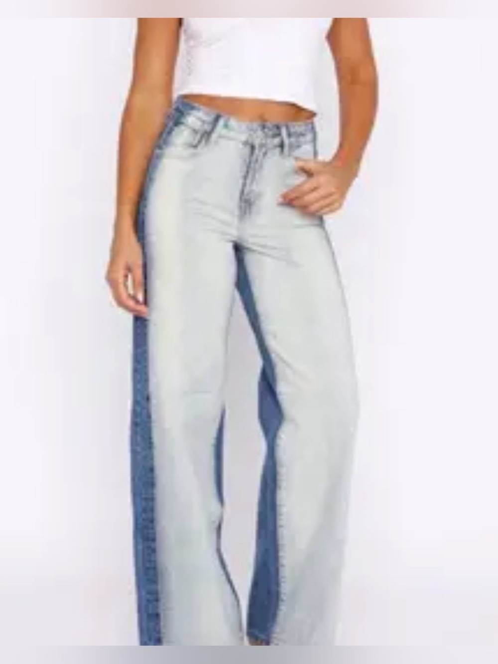 White Fox Maya High Rise Wide Leg Jeans NWT Two Tone Blue Womens Sz. XS